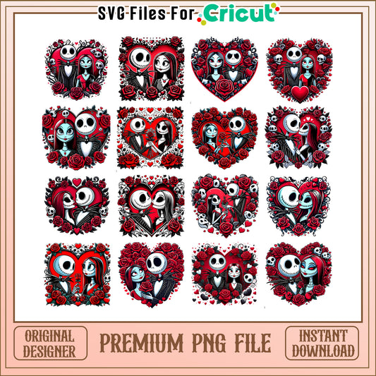 Jack_and sally heart valentine design bundle png, sally and jack​ png