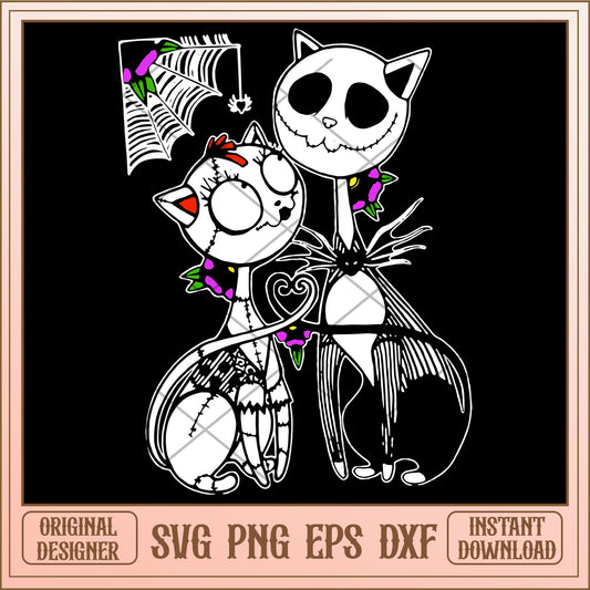 Jack and sally cat halloween white svg, The Nightmare Before Christmas Svg, digital download