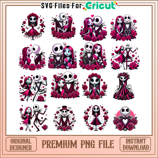 jack and sally rose flower valentine bundle png, sally and jack​ png