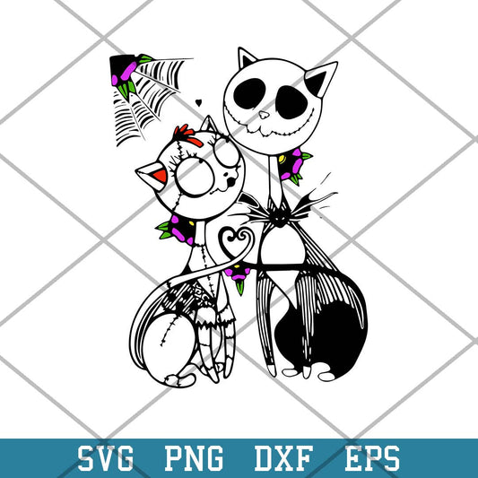 Jack and Sally Cat Halloween Svg, Halloween Svg-Svgfilesforcricut
