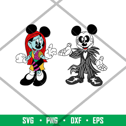 Jack and Sally Ears Bundle, Jack and Sally Mickey _ Minnie Bundle Svg