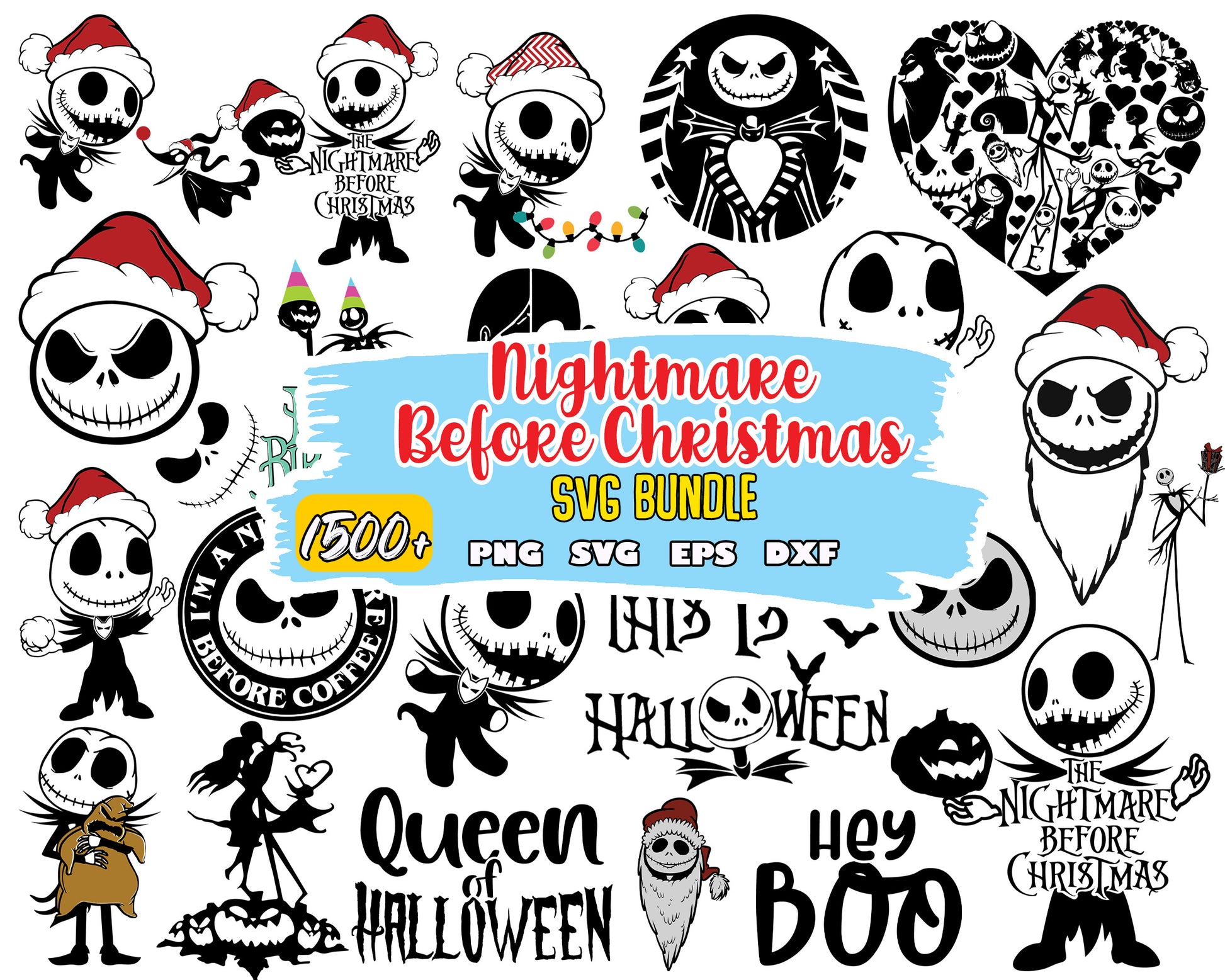 Jack skellington santa hat bundle svg, jack skellington santa​ svg