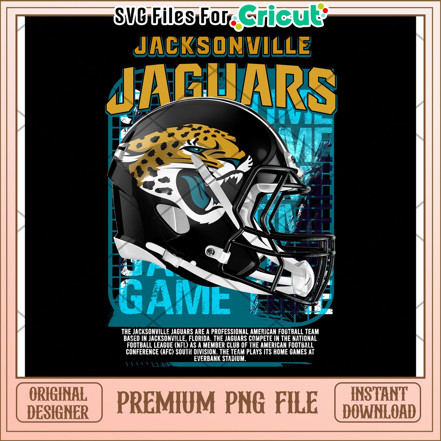 Jacksonville Jaguars helmet design for Cricut, premium PNG file download
