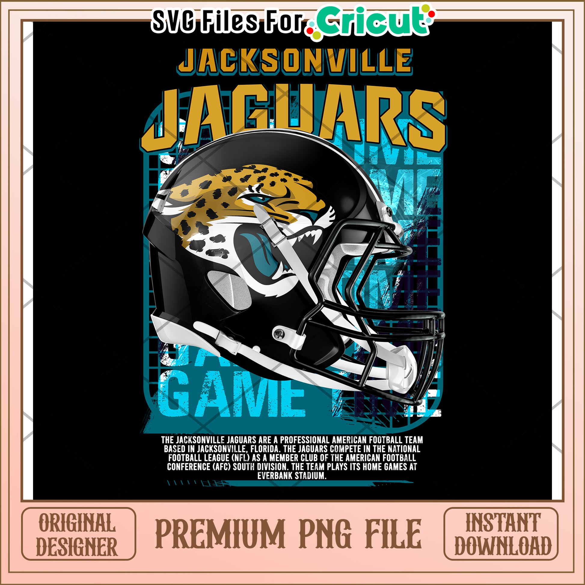 Jacksonville Jaguars helmet design for Cricut, premium PNG file download