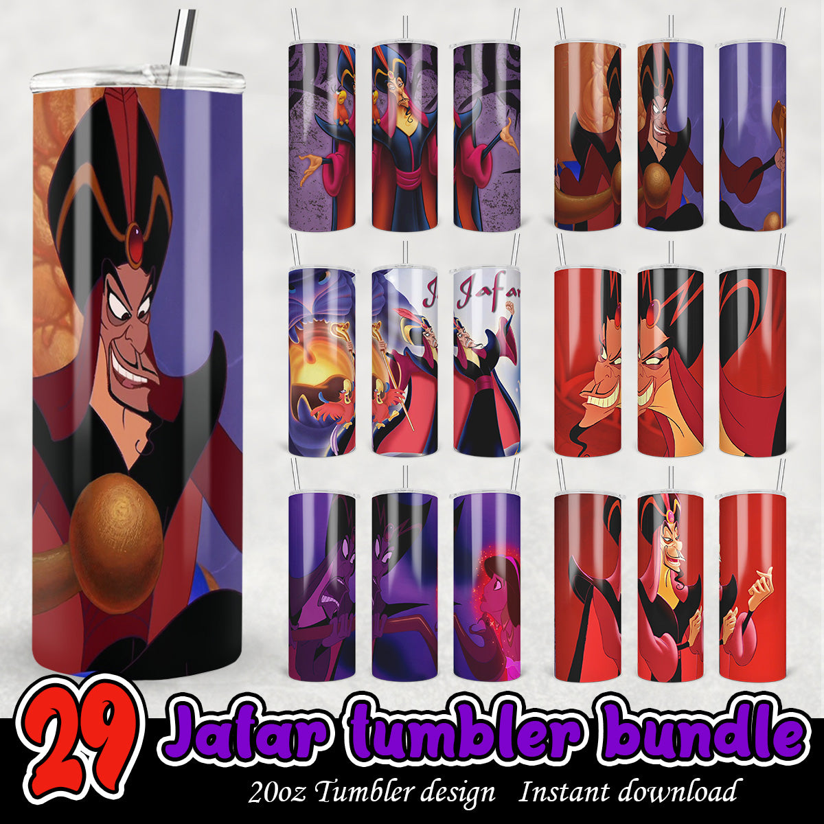 Jafar Tumbler Bundle, Aladdin Disney villain 20oz tumbler