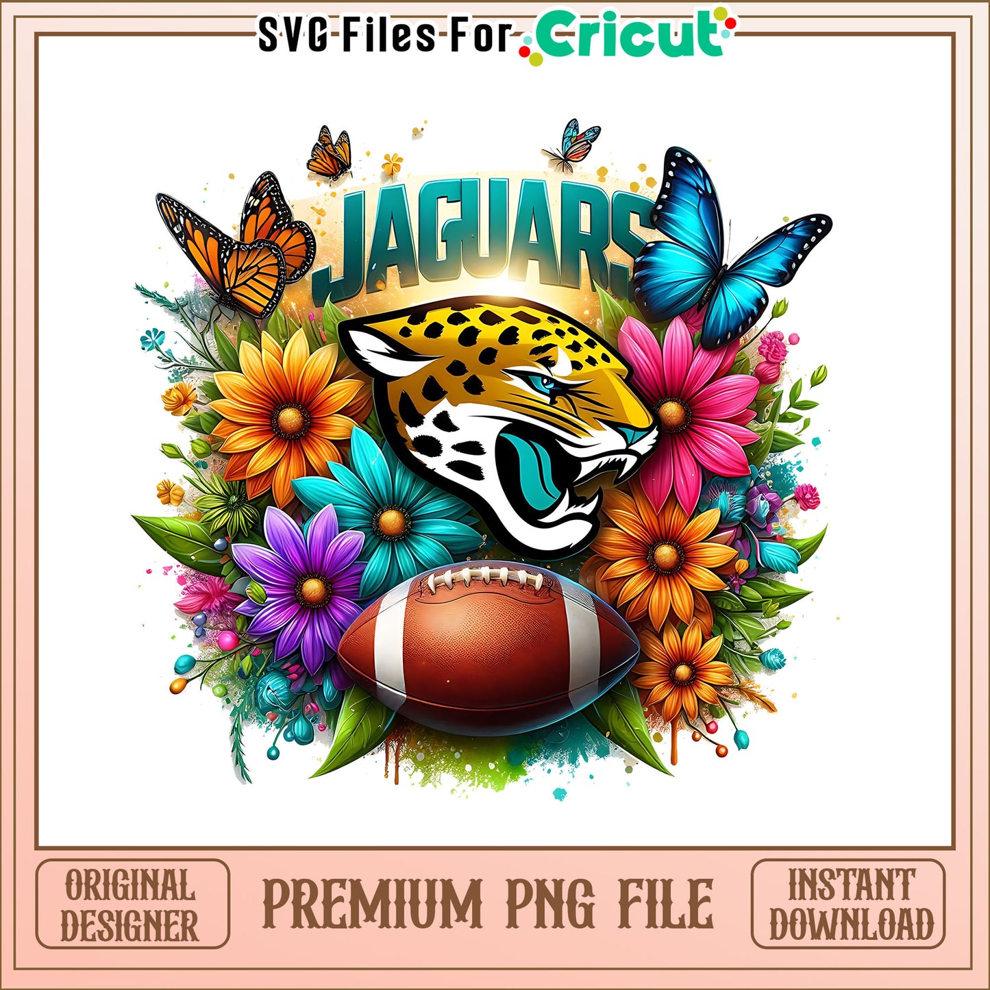 Jaguars logo vintage flower png, Jacksonville Jaguars png, NFL png