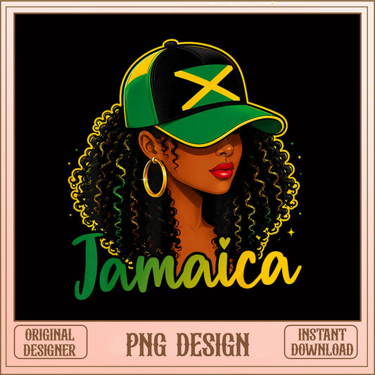 Jamaica Black Woman PNG, Jamaican Flag Girl Sublimation, PNG