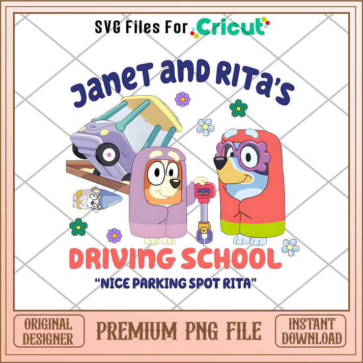 Janet and Rita'ss driving school cartoon png – svg files for cricut