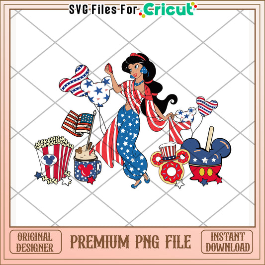Jasmine 4th of july design png, disney princess png, festive illustration png