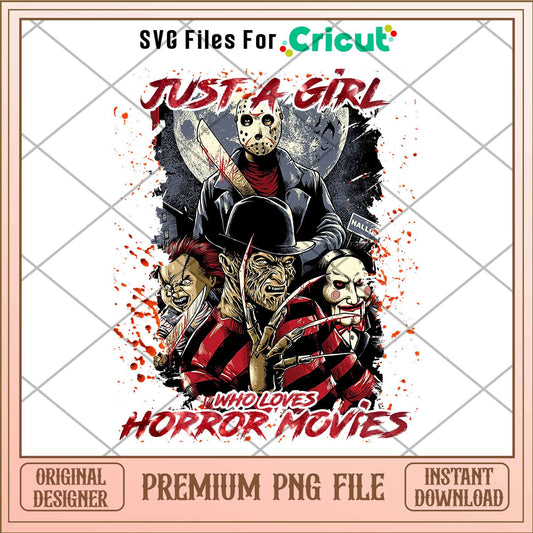 Jason Voorhees and friends Just a Girl Who Loves Horror Movies png, Horror characters png, Digital Download