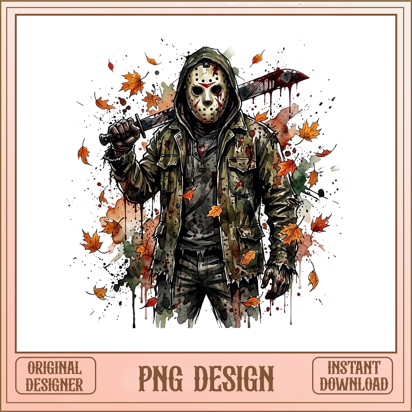 Jason Voorhees Watercolor PNG, Horror Halloween PNG, Slasher PNG