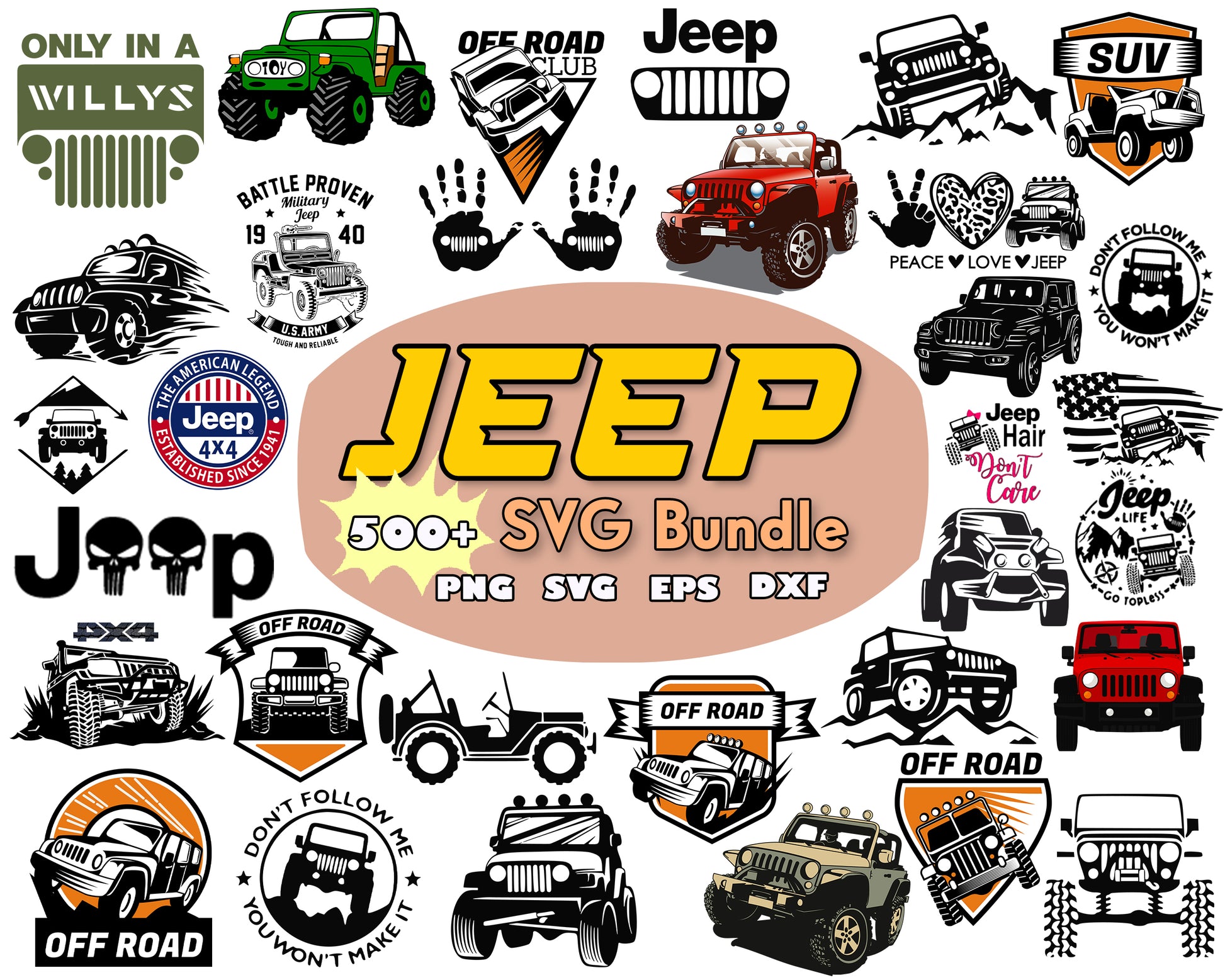 Peace love jeep bundle design svg, jeep cars​ svg, off road​ svg