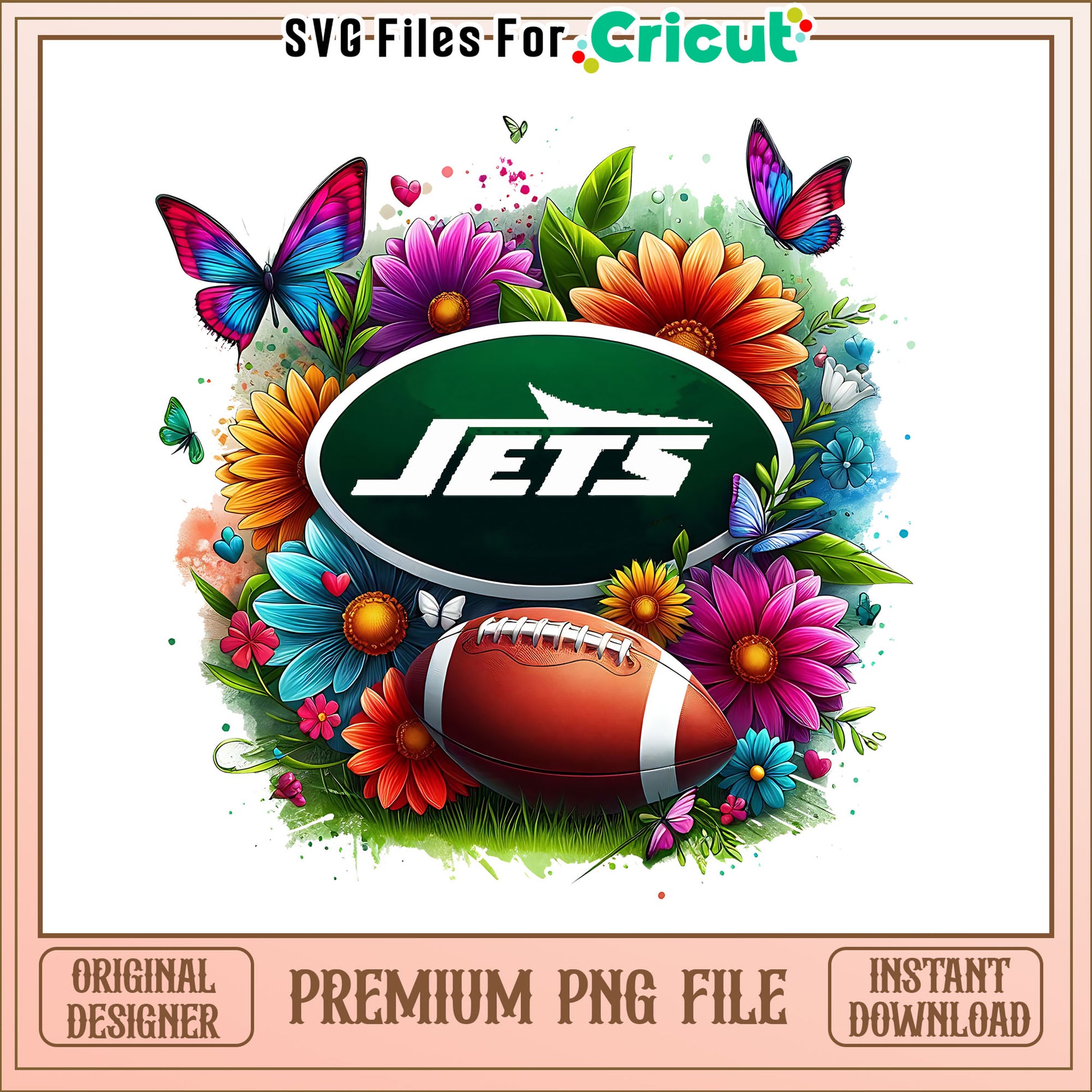 Jets logo vintage flower png, New York Jets png, NFL png