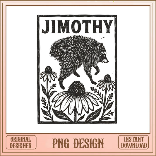 Jimothy Raccoon Floral Vintage PNG, Funny Raccoon PNG, Wild Animal PNG