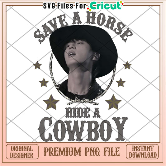 Jin save a horse ride a cowboy png, jin cowboy style png, bts western aesthetic png