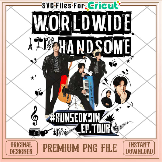 Jin worldwide handsome design png, bts jin png, kpop idol style png