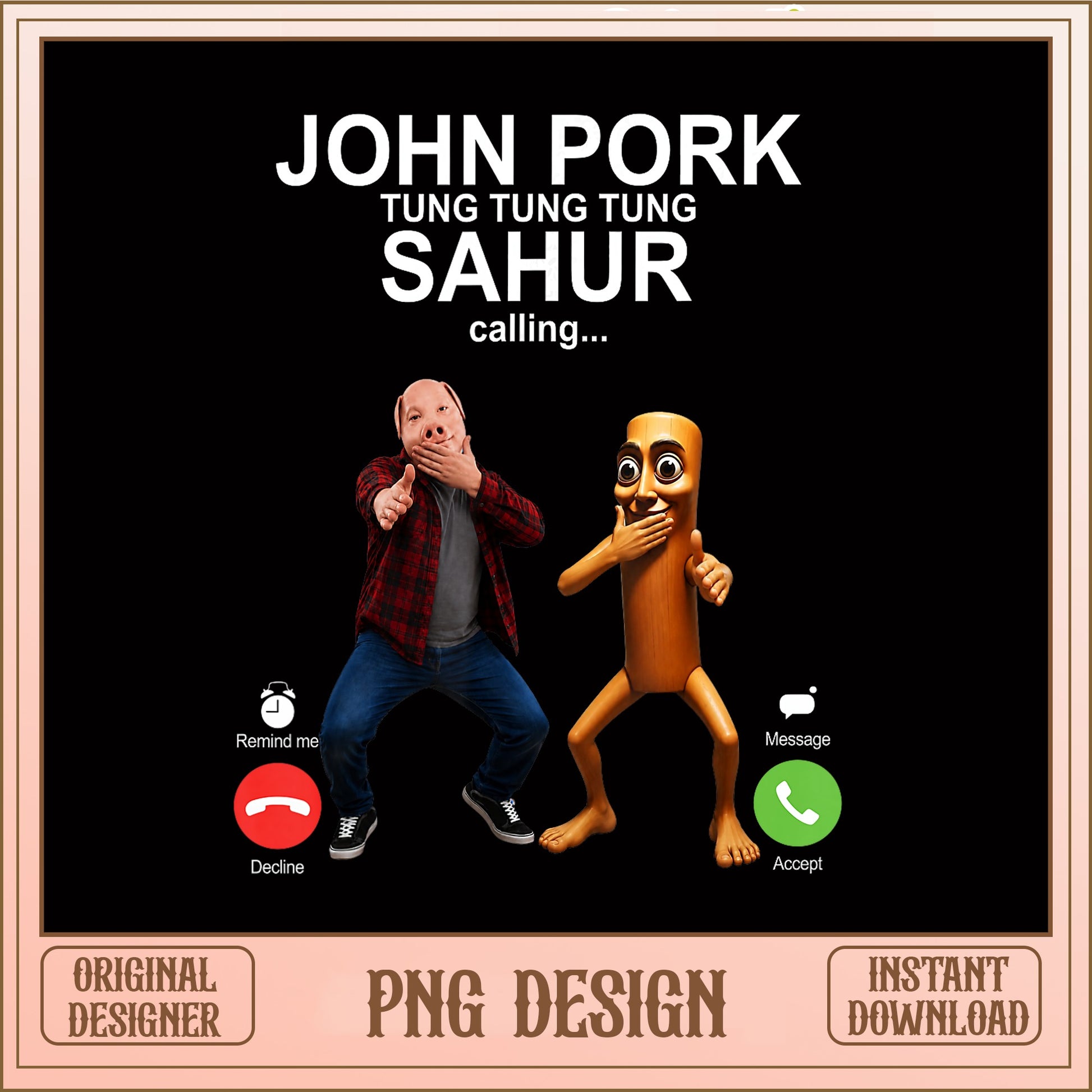 John Pork And Tung Tung Sahur PNG, Funny Meme Design PNG, Viral Meme PNG