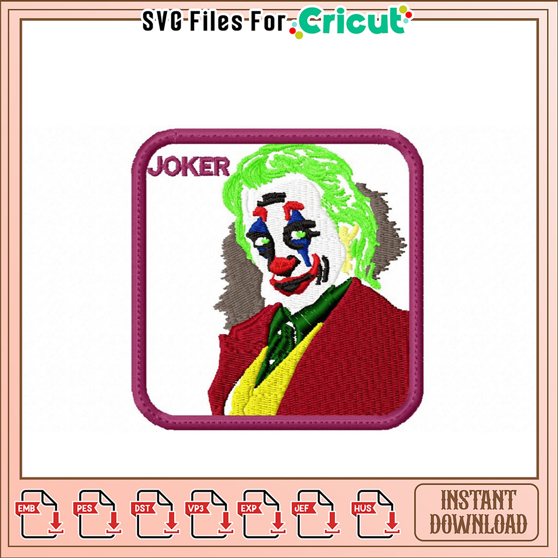 Joker Embroidery Design Instant Download
