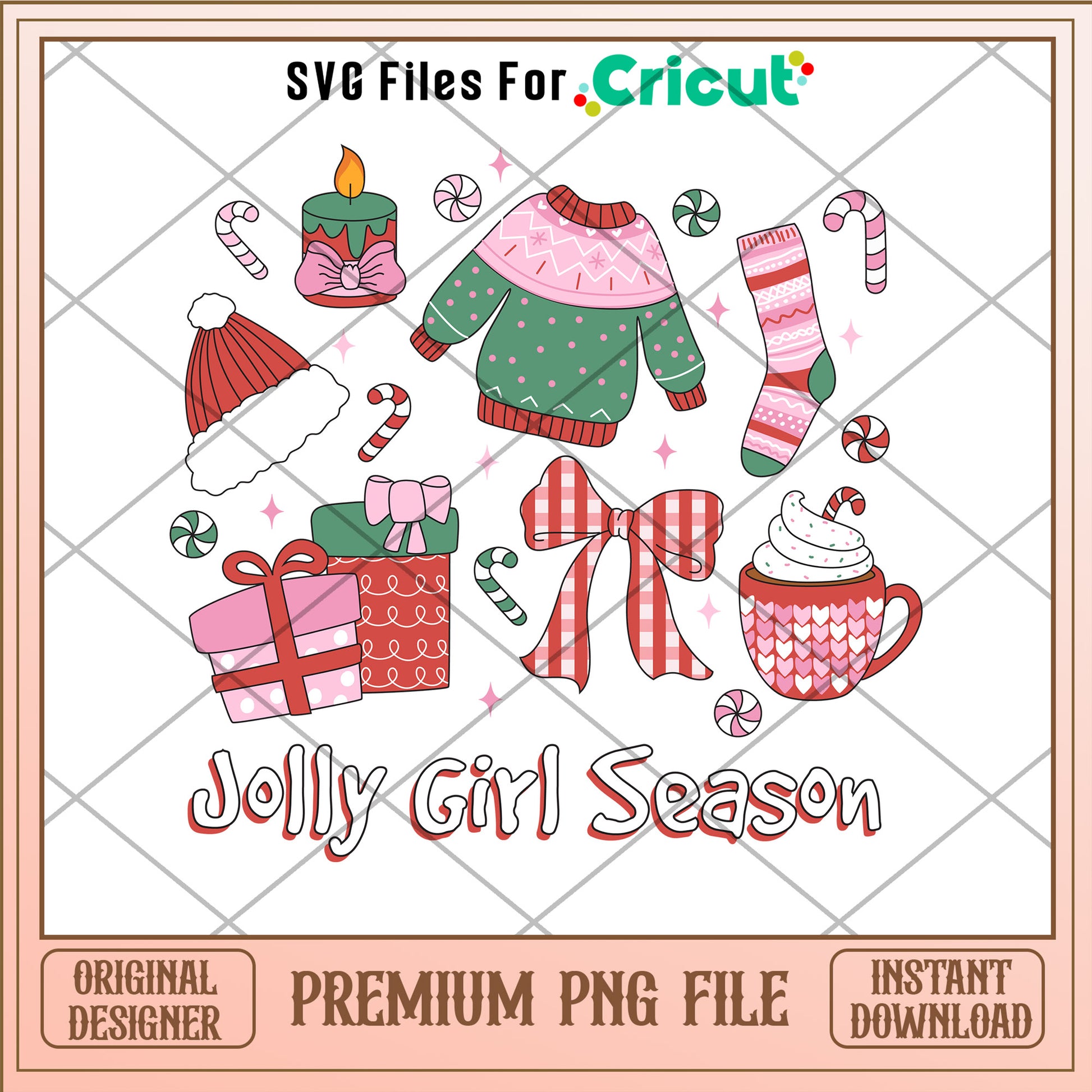 Jolly girl season png, christmas pink png, christmas png
