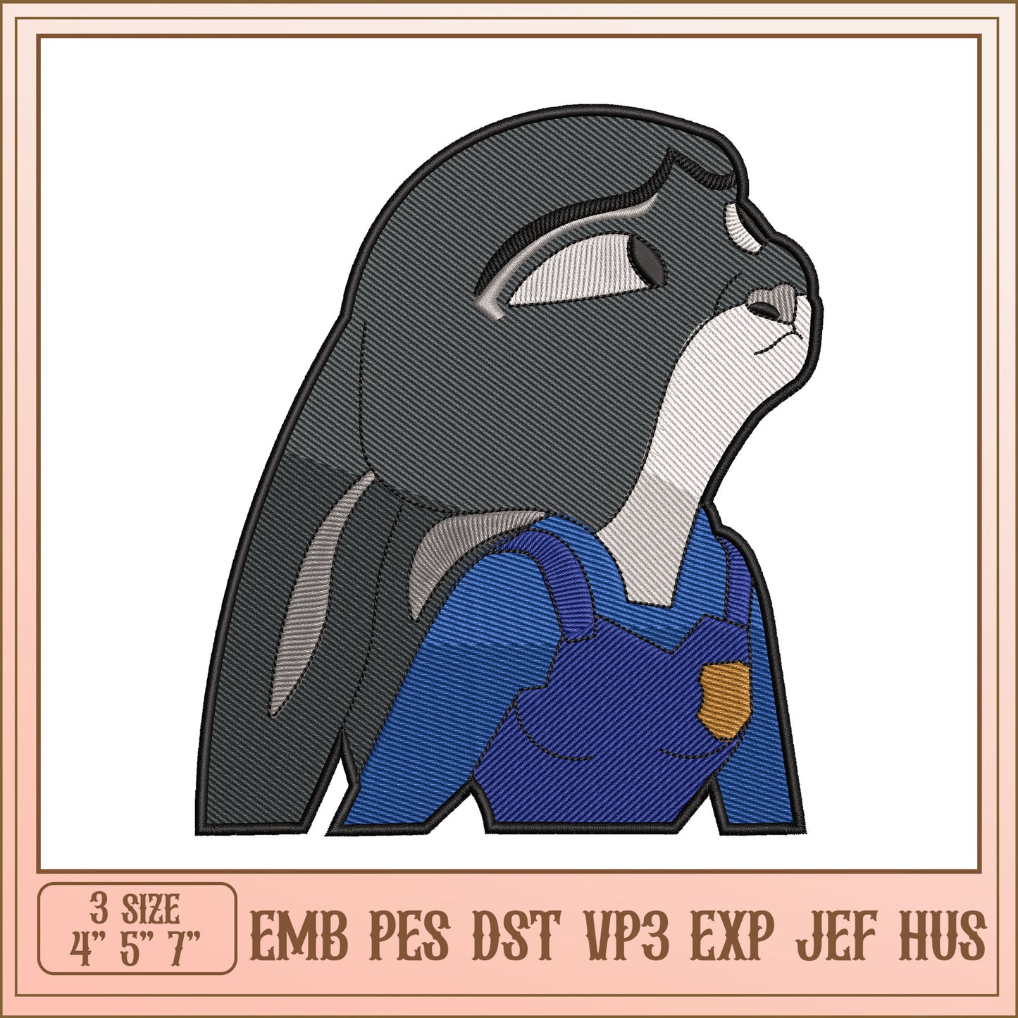 Judy Hopps Embroidery Design - 3 Sizes