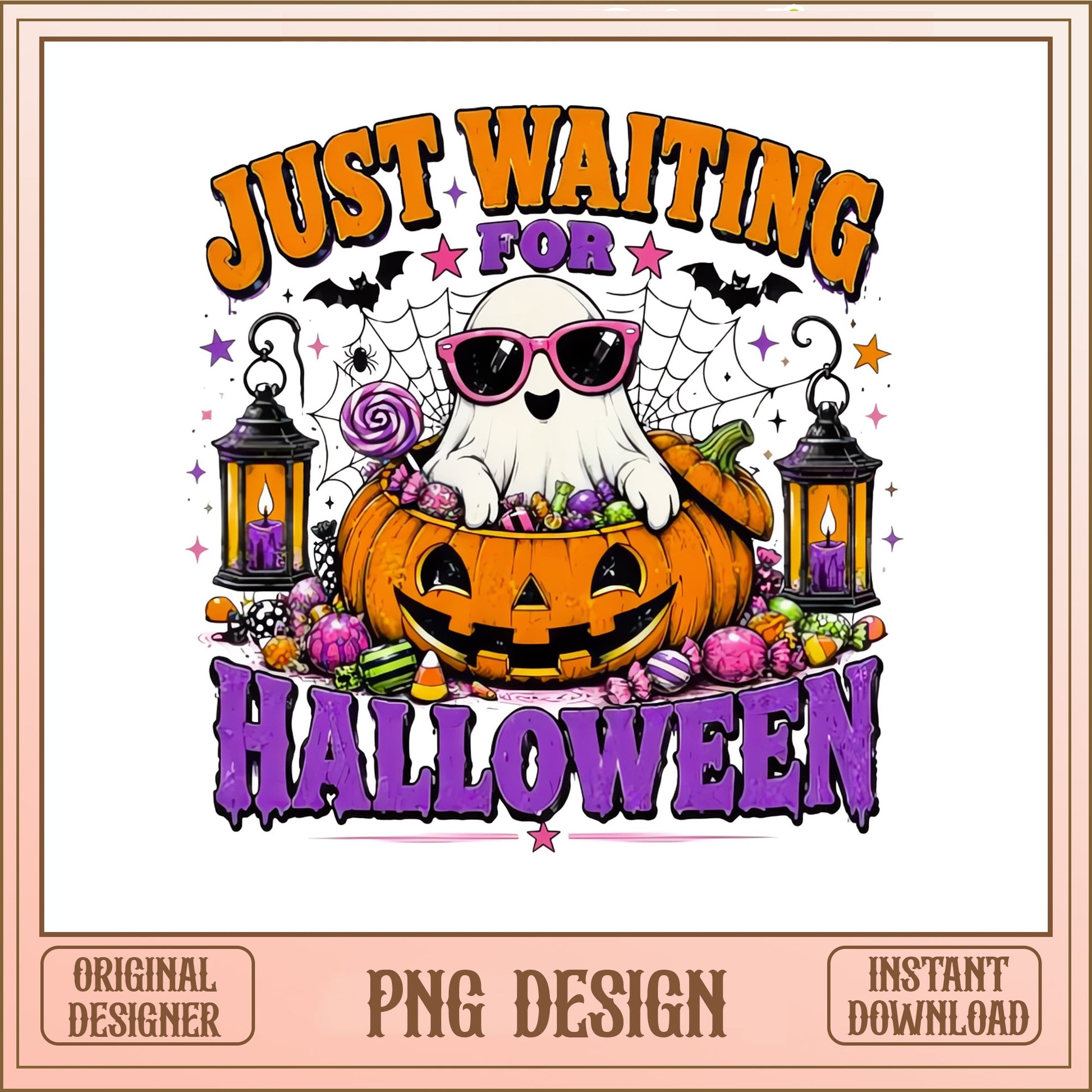 Just Waiting For Halloween PNG, Cute Ghost Pumpkin PNG, Halloween PNG