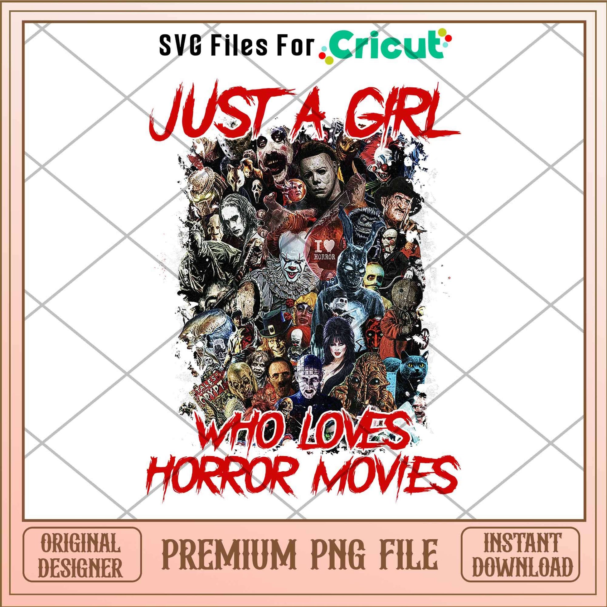 Just a Girl Who Loves Horror Movies red png,  Horror characters png, Digital Download