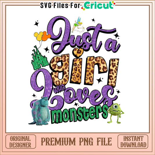 Just a Girl Who Loves Monsters Cute PNG Design for Kids