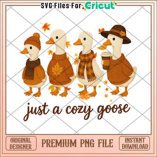 Just a cozy goose png, autumn cartoon png, fall design png
