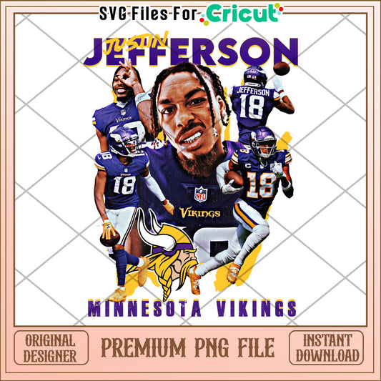 Justin Jefferson Minnesota Vikings PNG File for Cricut, Instant Download