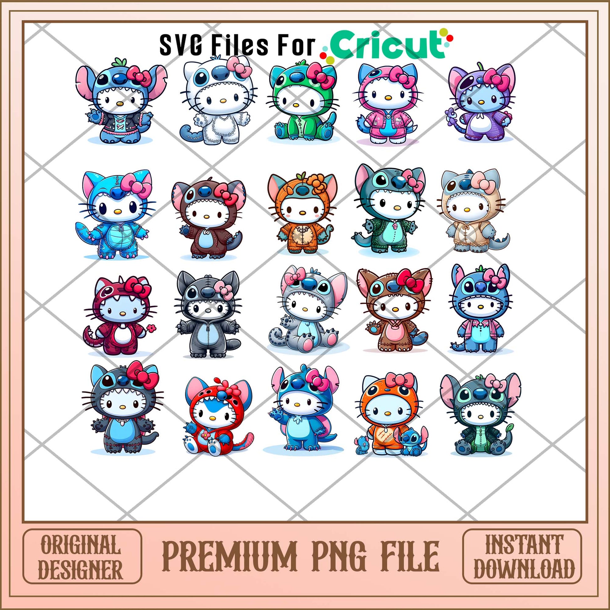 Hello kitty Stitch Chibi png bundle, Hello kitty Chibi bundle