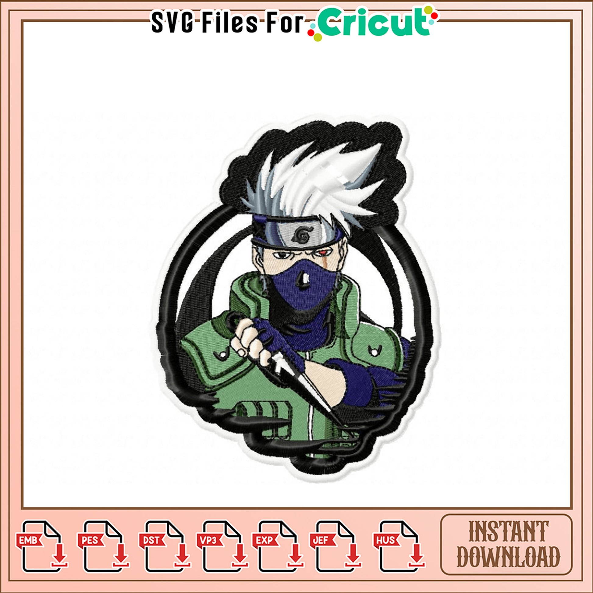 Kakashi Embroidery Design for Instant Download Use