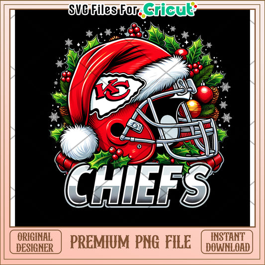 Kansas City Chiefs Christmas PNG design for Cricut crafts, festive helmet art for holiday decorating and DIY projects