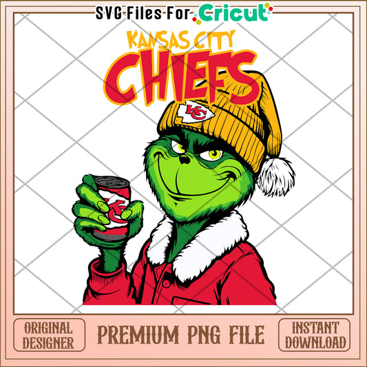 Kansas City Chiefs Grinch PNG design for crafting, instant download available