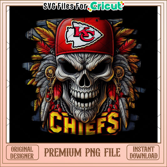 Kansas City Chiefs Skull Design PNG File, Perfect for Crafts Projects