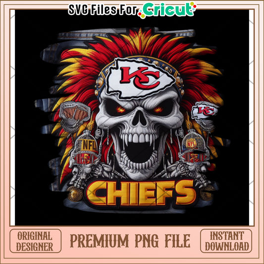 Kansas City Chiefs Skull Design PNG File, Perfect for Cricut Projects