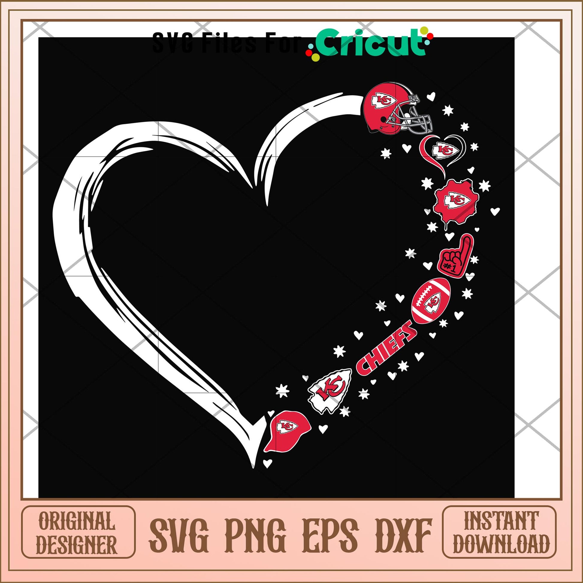 Kansas City Chiefs heart shape svg, Kansas City Chiefs svg, new nfl svg