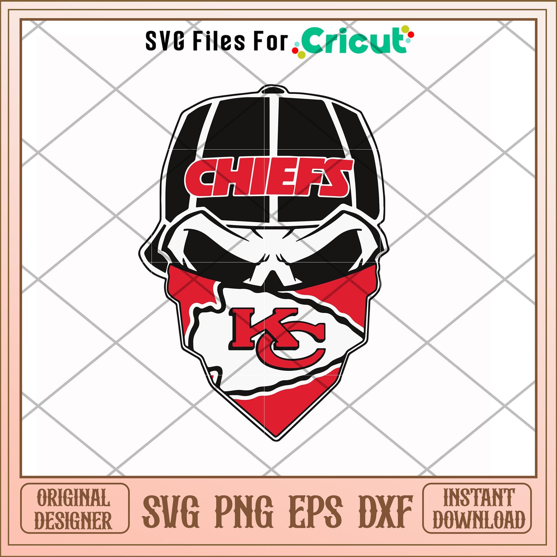 Kansas city chief bandanna skull svg, chief svg, new nfl svg
