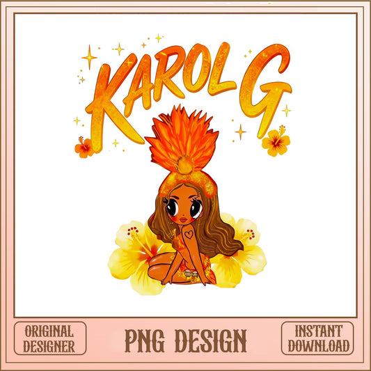Karol G Chibi PNG, Latina Singer Fan Art PNG, Hibiscus PNG