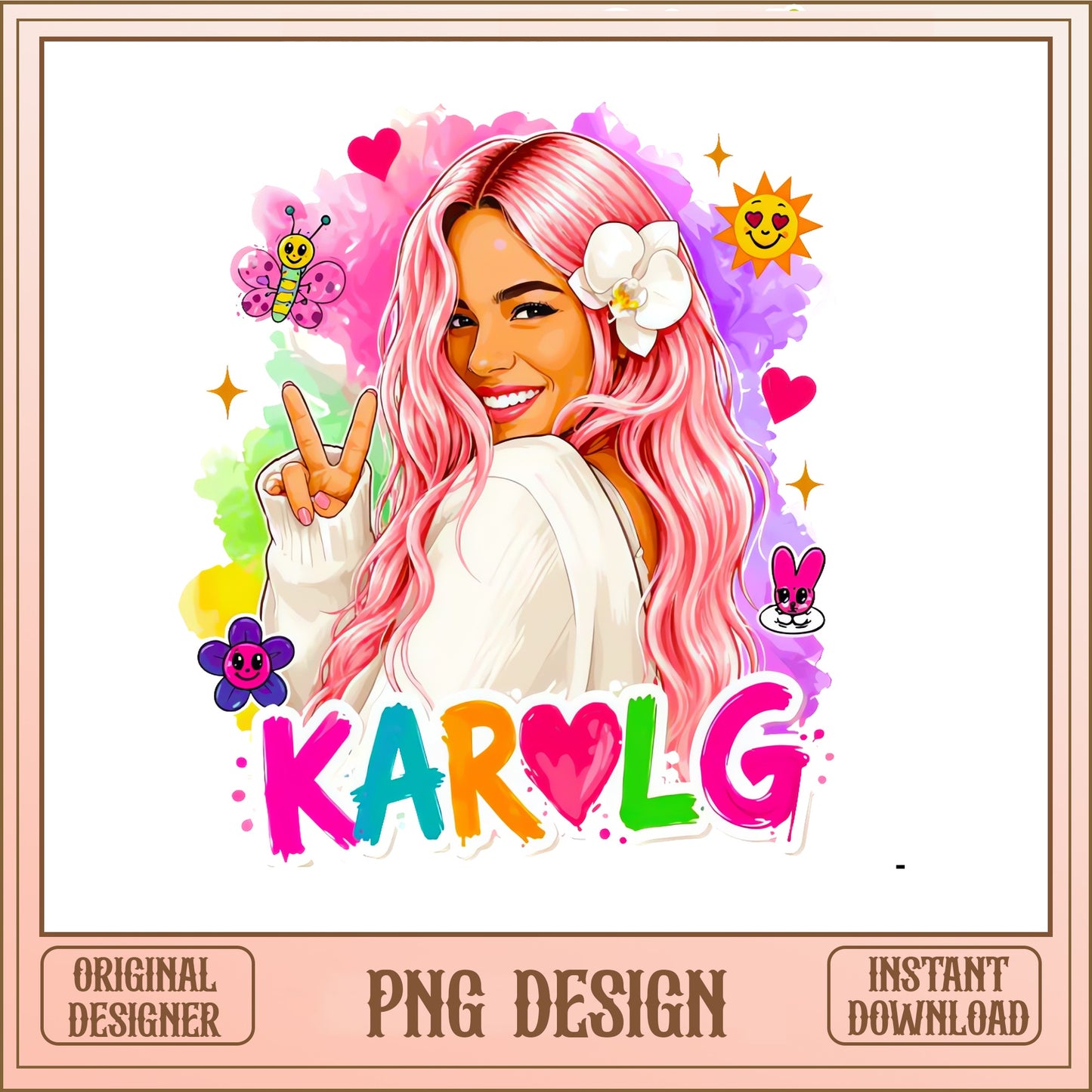 Karol G PNG, Bichota Watercolor Design PNG, Music Fan PNG