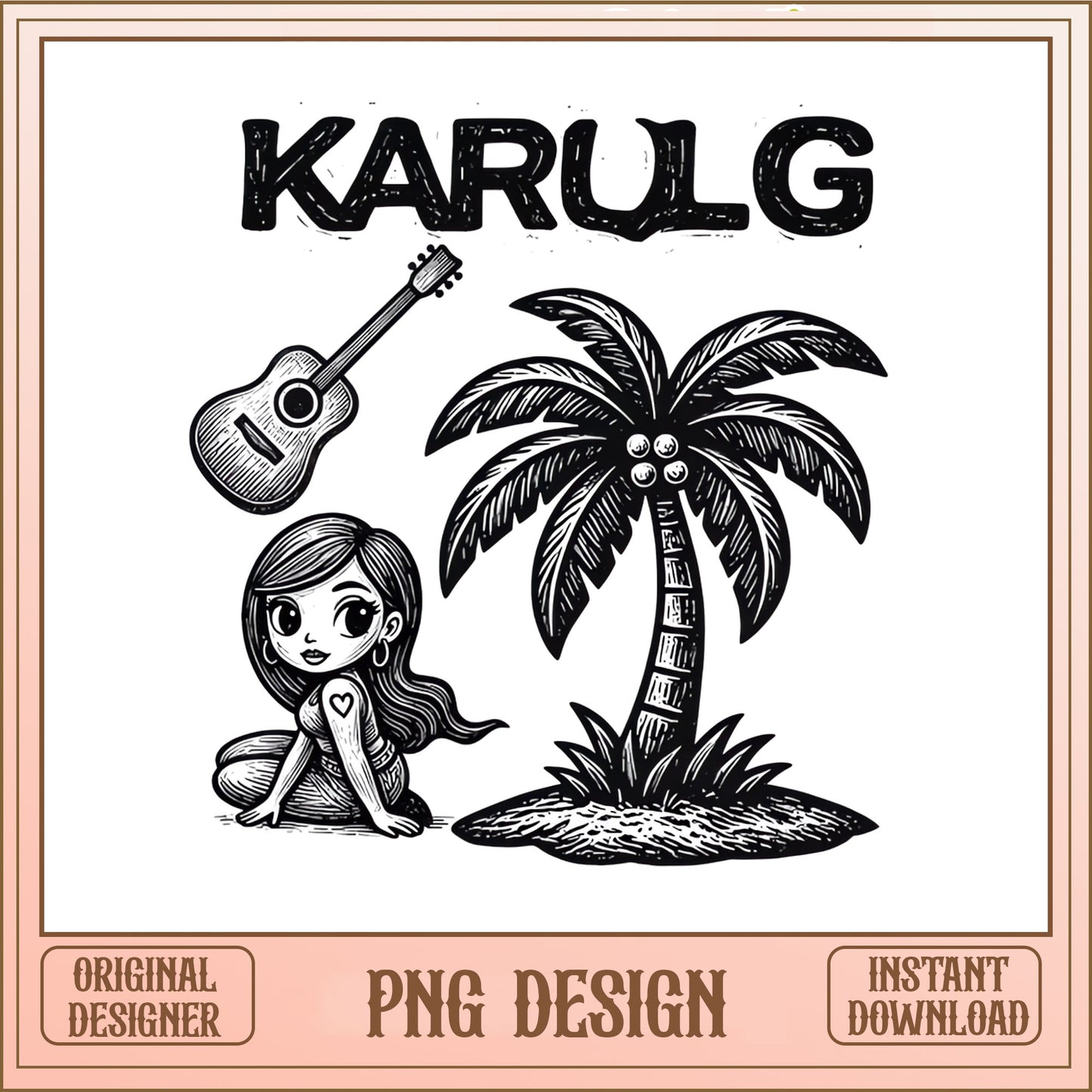 Karol G PNG, Latina Singer Fan Art PNG, Guitar Palm Tree PNG
