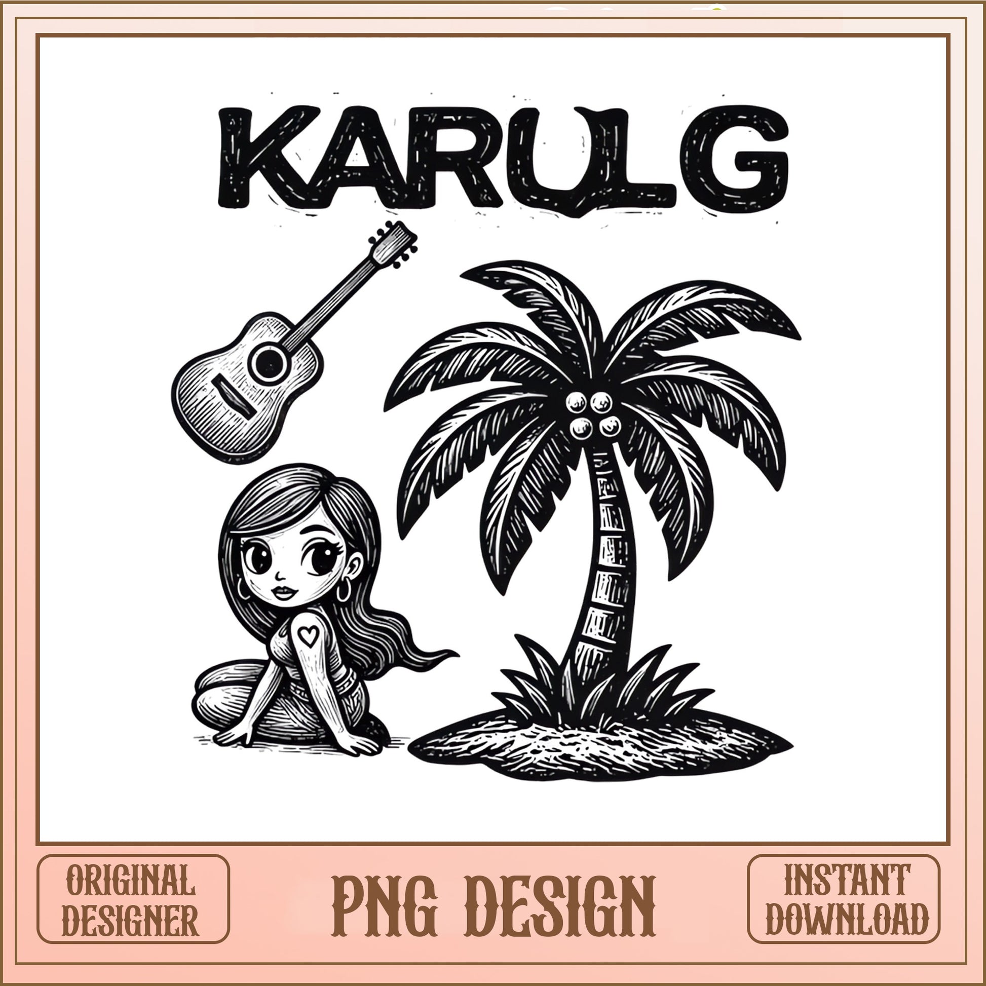 Karol G PNG, Latina Singer Fan Art PNG, Guitar Palm Tree PNG