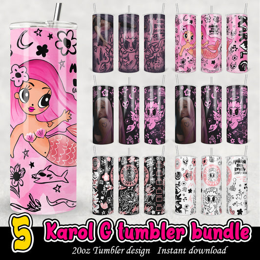 Karol G Tumbler Bundle, Karol G black and pink 20oz tumbler