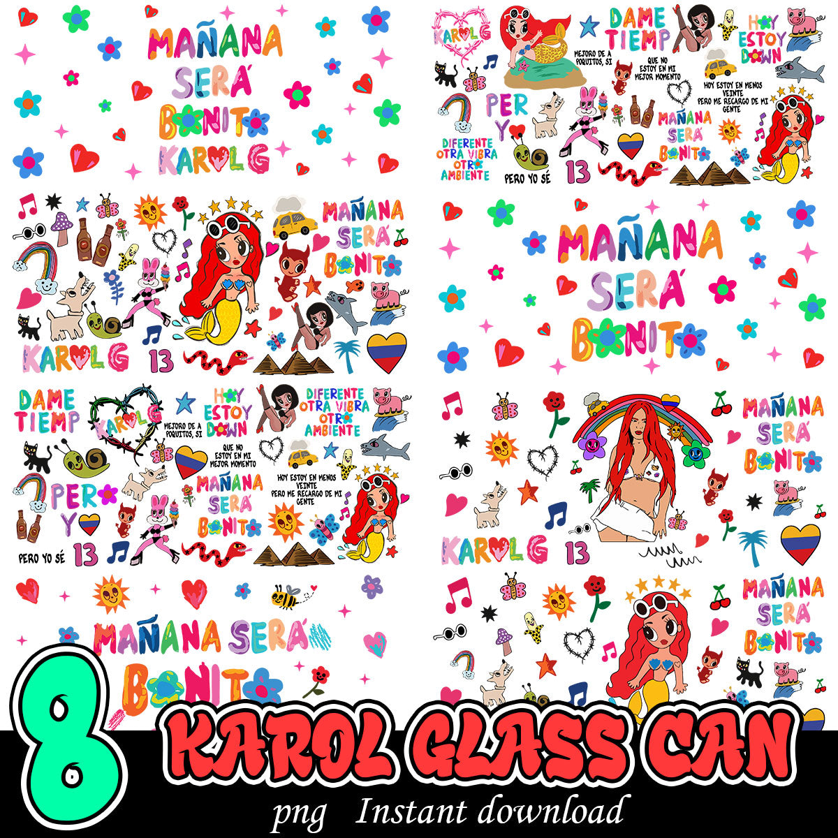 Karol G glass can bundle png, Karol G glass wrap can png bundle