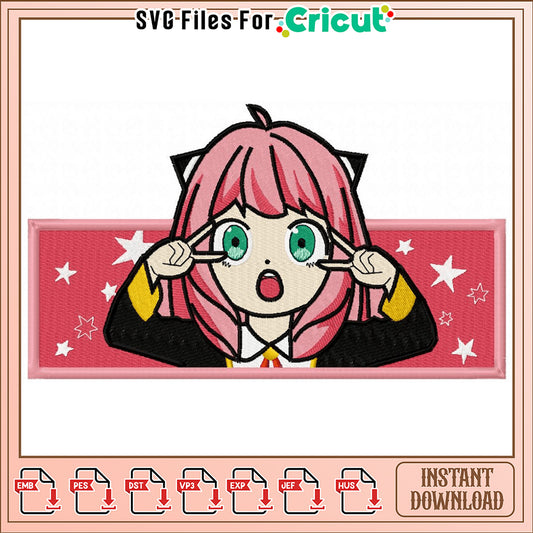 Kawaii Girl Embroidery Design Instant Download