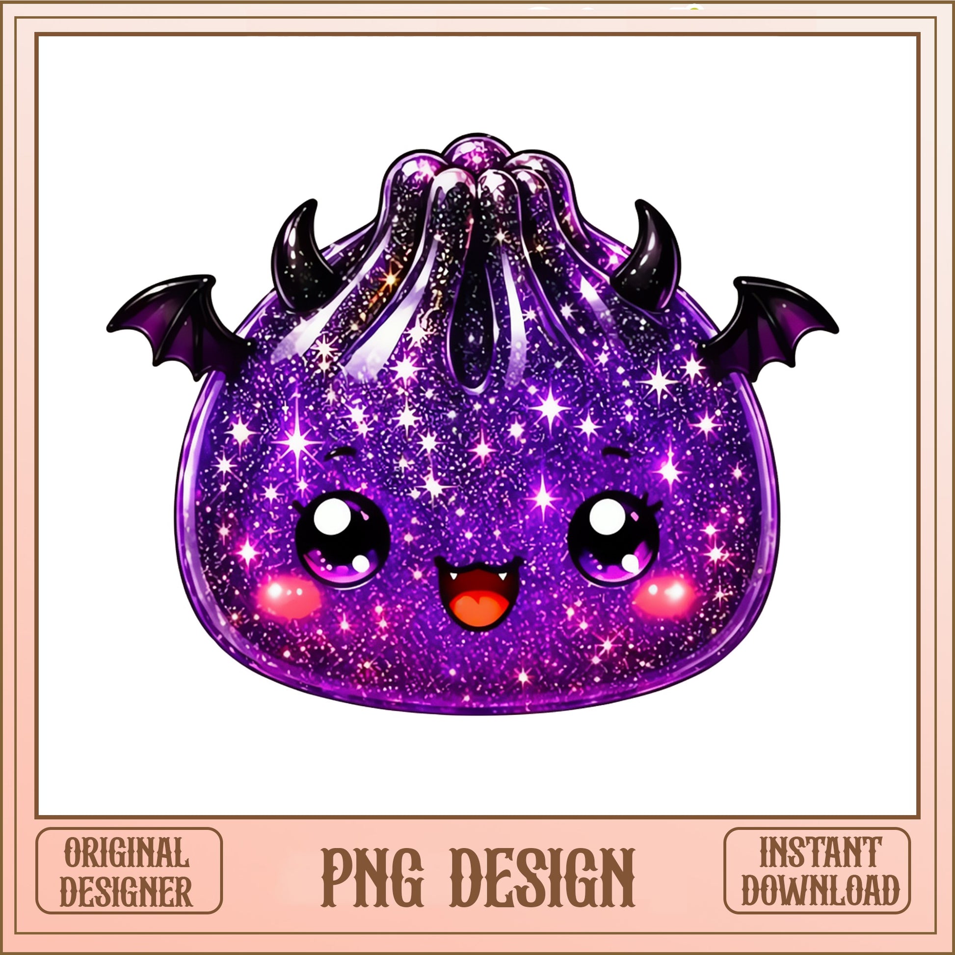 Kawaii Glitter Demon Slime PNG, Halloween Monster PNG, Cute Bat Wings PNG