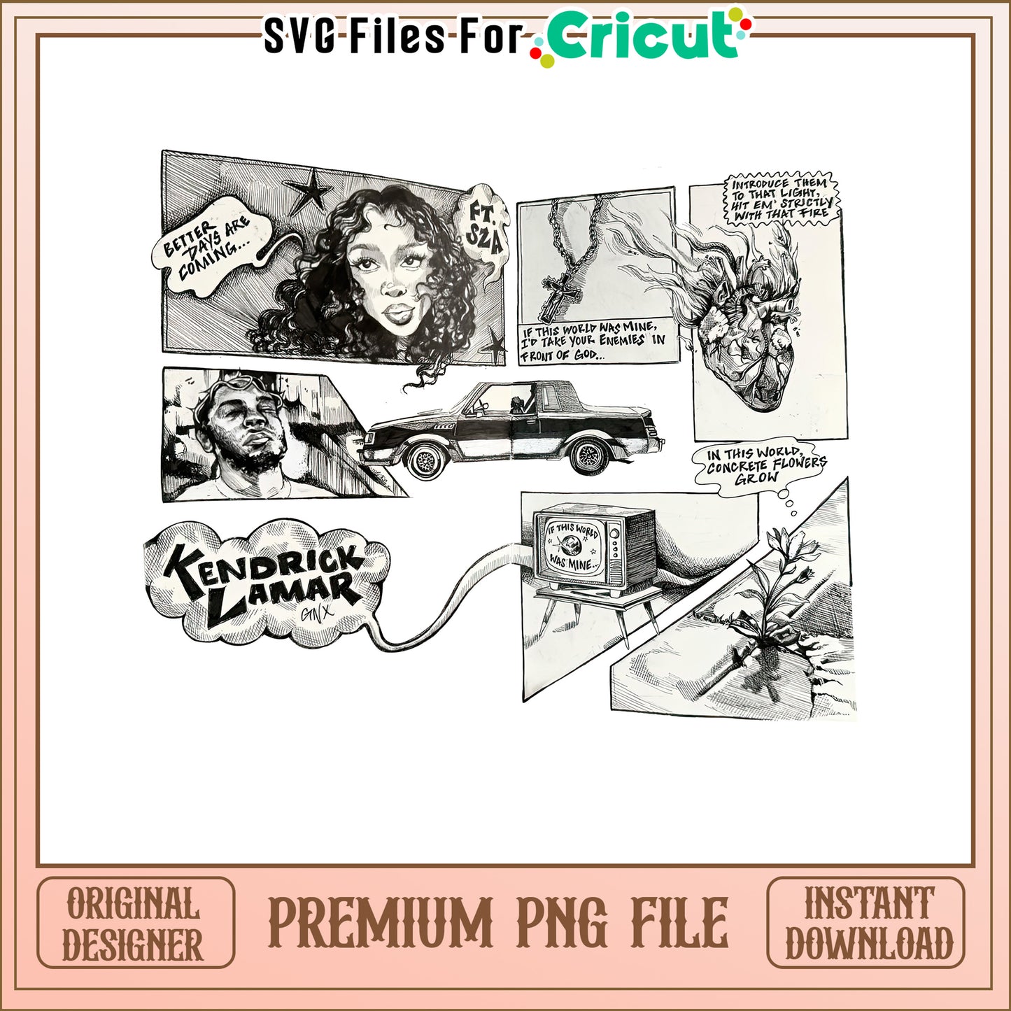 Kendrick Lamar artwork PNG file for Cricut, unique design download