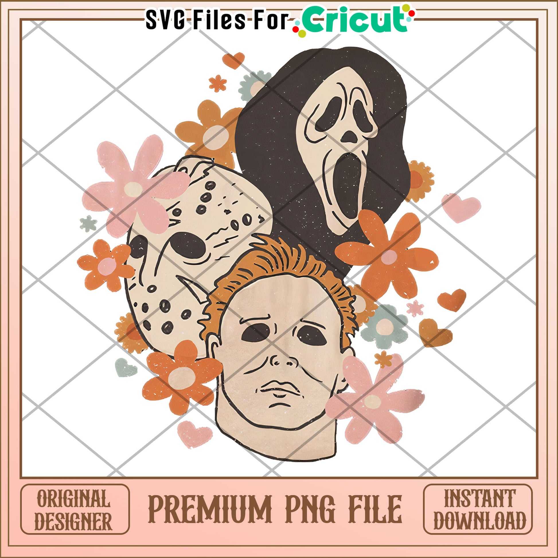 Killer characters flowers png, halloween​ decorations​ png, halloween candy​ png