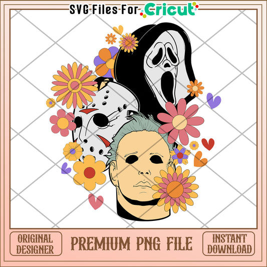 Killer head flower design png, halloween​ design​ png, halloween costume​ png