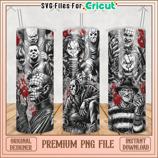 Killers black and white tumbler png, horror movie png, halloween tumbler png