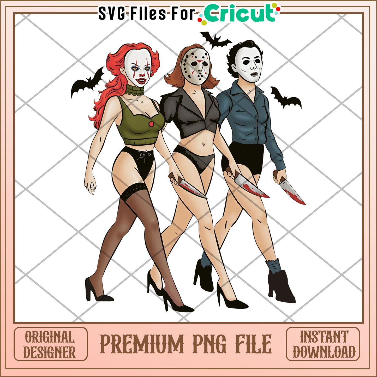Killers girls png, halloween pumpkin png, halloween music png